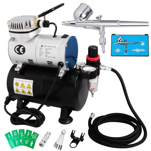 Voilamart Air Compressor Kit 0.3mm Needle Dual Action Airbrush Air Brush Stencil