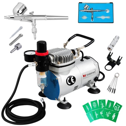 Voilamart Air Brush Compressor Kit Needle Dual Action Airbrush Stencil Make Up