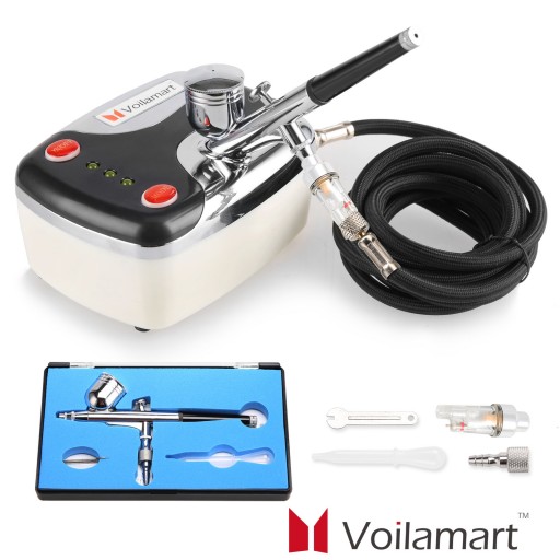 Voilamart Air Brush Compressor Dual Action Spray Gun Airbrush Kit 0.3mm Needle Art Set