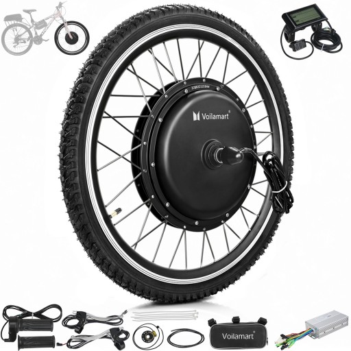 Voilamart 20'' 48V 1000W Electric Bicycle Front Wheel Ebike Motor Conversion Kit with LCD Display (Twist Throttle)