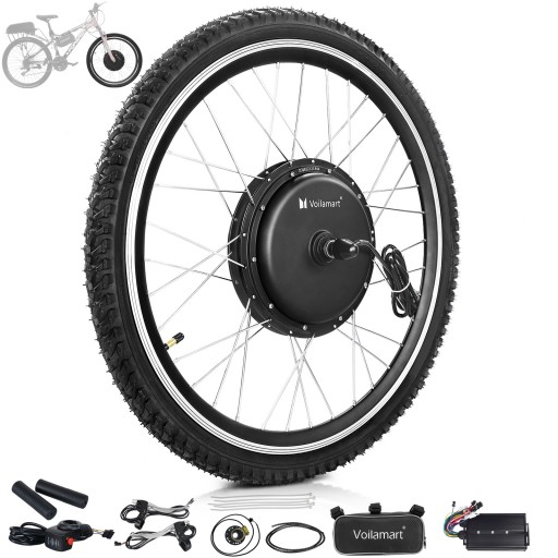 Voilamart 2000W 26" Electric Bicycle Conversion Kit Ebike Motor Cycling Hub Front Wheel (Thumb Throttle)