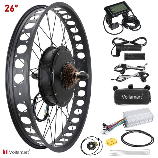Voilamart 48V 1500W 26" x 4.0 Fat Tire Rear Wheel LCD Electric Bicycle Conversion Kit