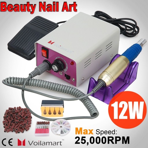 Voilamart Electric Drill Kit 6 Bits Acrylic Tool File Sanding Bands Manicure Nail Toe Art 