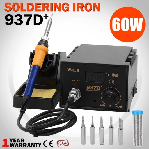 Voilamart 60W 6 PcsTips Electric Display Soldering Iron Welding Kit ESD Safe Station Bonus Lead 