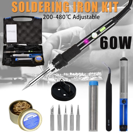 60W Electric Soldering Iron Kit Solder Welding Rework Tool Stand 6 Tips Safe
