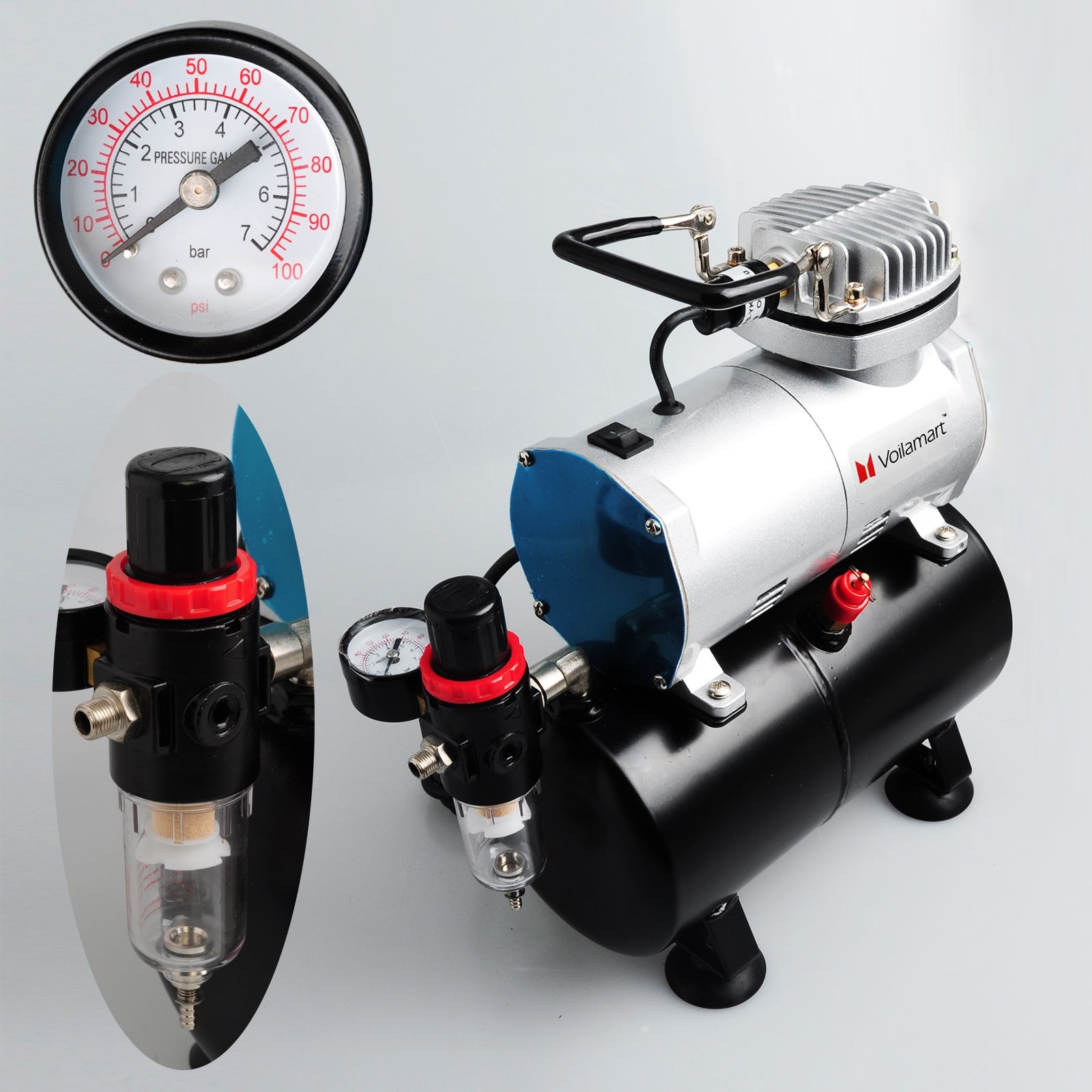 Voilamart 1/6HP Airbrush Compressor Kit Dual Action Air Brush Spray Gun