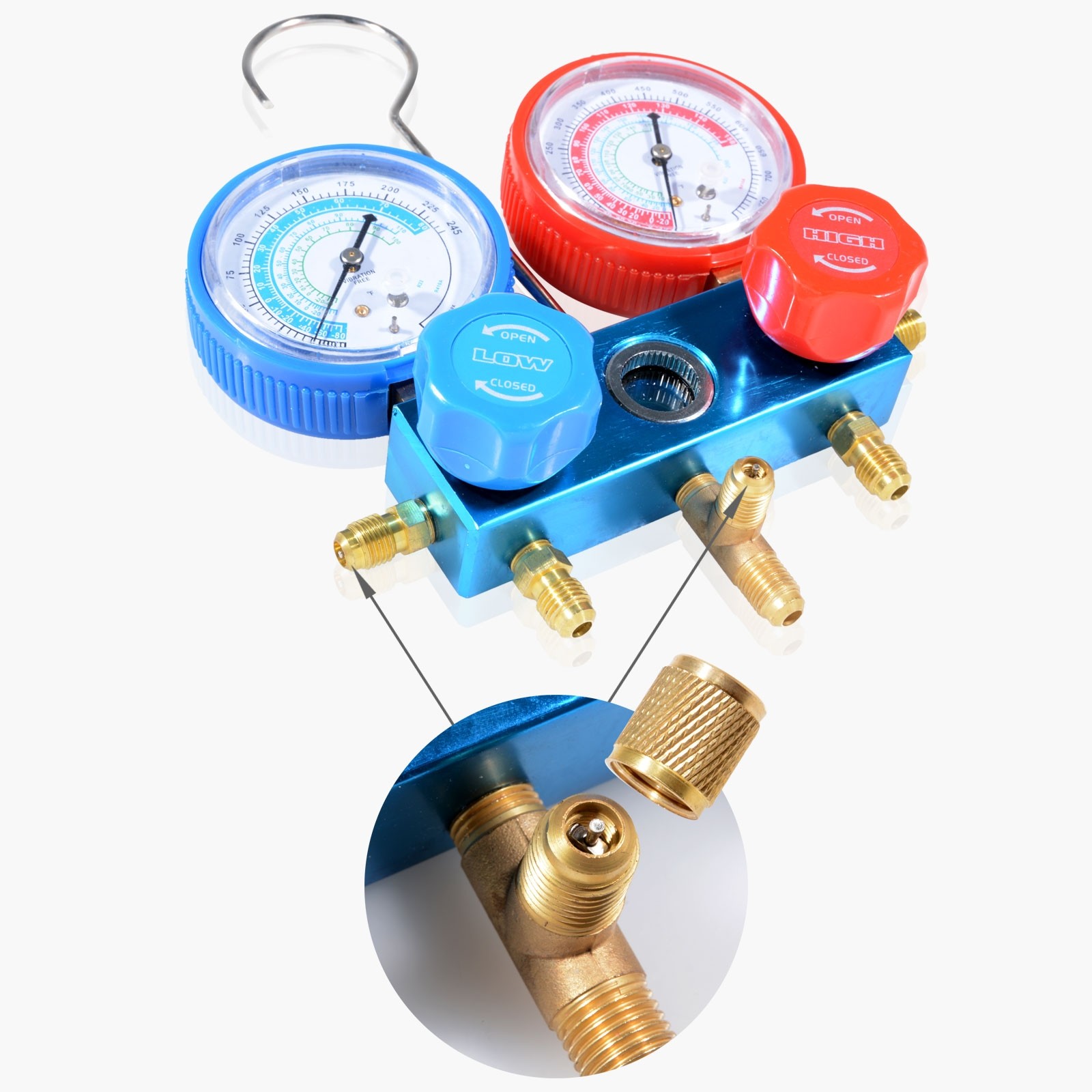 9CFM Dual Stages 1HP Vacuum Pump Refrigeration Manifold Gauges Tool Set New