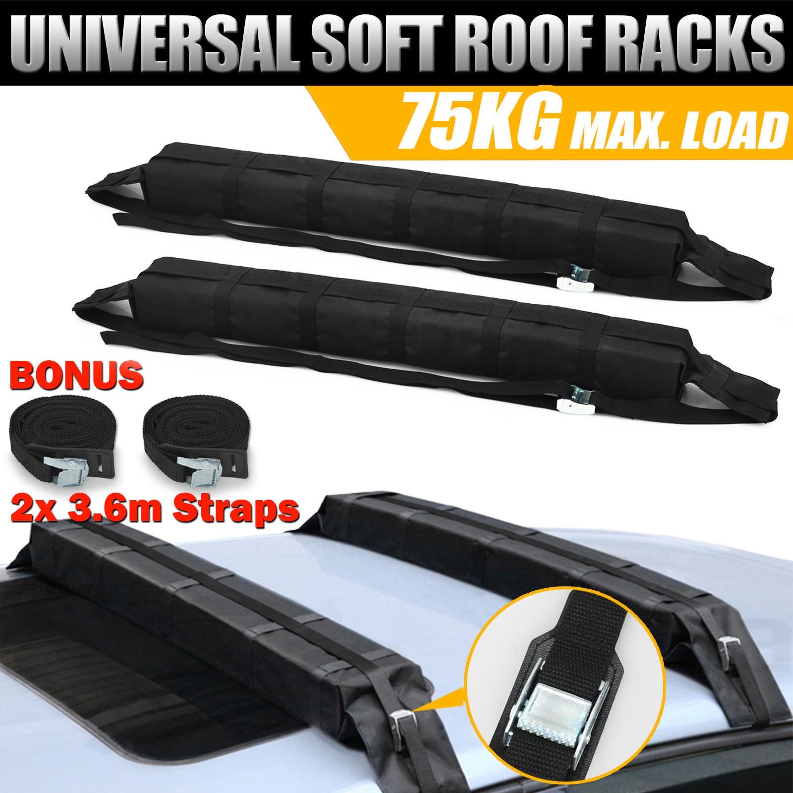 Voilamart Double Car Kayak Surf Roof Racks Soft Canoe Ski Sup Snow Board Surfboard Luggage