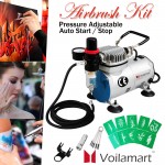 Voilamart Air Compressor 1/6 hp Airbrush Holder Filter Stencil Hose Kit for Make up Art Paint