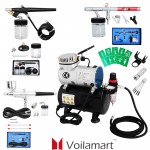 Voilamart 1/6 hp Compressor Airbrush Single-Action Dual Action Spray Gun Kit Air Brush Set