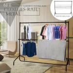 Voilamart 6FT Metal Clothes Rail Stand Heavy Duty Rack Garment Portable Double Rolling 