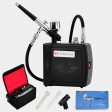 Voilamart Air Brush Compressor Spray Gun Kit 0.3mm Needle Carry Bag Airbrush Craft Set
